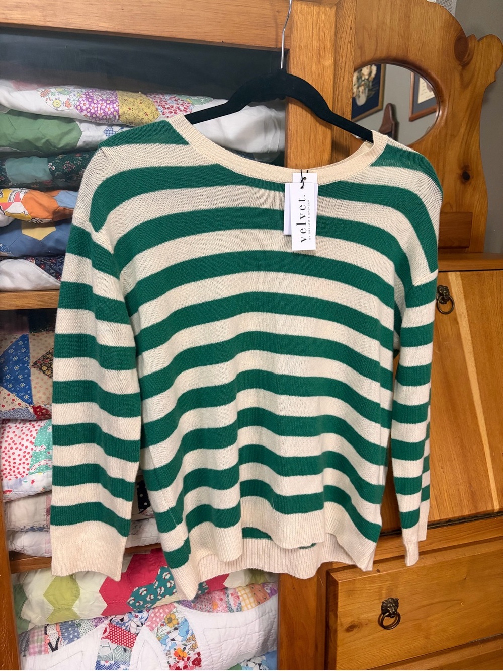 NWT Soft Velvet Green and Cream Striped wool&cashmere Sweater